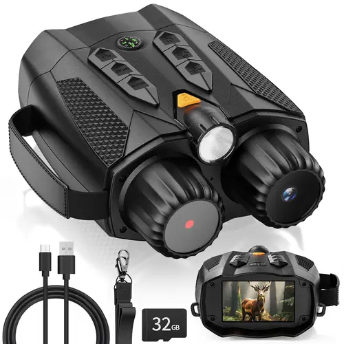 MINENER 4K Infrared HD Digital Handheld Infrared Binoculars - 10x Zoom, 3" Large Screen, 7 IR Levels, 3W Fill Light, 5W IR, 5000mAh Battery, Built-in Compass, Versatile Illumination, Easy Navigation for Hunting, Camping, Home Security