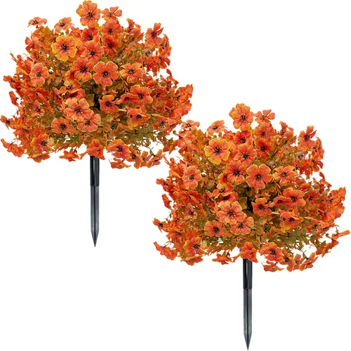 2-Pcs Artificial Flowers with Ground Spikes Set, 23 in Weatherproof Durable Plastic Faux Plants, Low-Maintenance Garden Stakes for Home Decor, Balcony, Patio Use