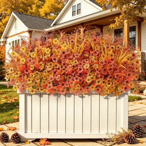 Alupssuc 20/24 Pcs Plastic Floral Autumn Arrangement Artificial Flowers Set - UV-Resistant, Durable Eucalyptus Leaf, Violet, Lavender, Bell Grass Faux Plants for Decorative Boxes, Balcony, Home Decor