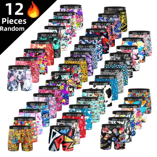KJFISTMU Men's Boxer Briefs 12-Piece Random Set Autumn Clothing Breathable Antibacterial Fashionable Printed Graffiti Sport Underwear Comfortable Fitted Elastic Waistband Anti-Slip Soft Lightweight Fabric Menswear Bestie