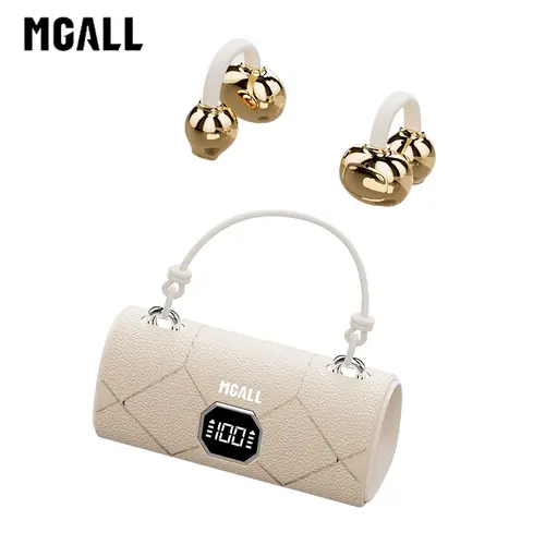 MGALL X22 Over Ear Hook Bluetooth Headphones - Light-Luxury Leather Handbag-Style, Sweat-Resistant, Comfortable Fit, 2025 Bluetooth 6.0, LED Display, HiFi 20kHz Audios, Sports Use, Girly Tech Gadget for Desktops & Gifting, Wireless Calls/Music