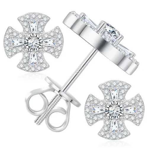 UCCIYO Creative Cross Stud Earrings UCClYO Four-Leaf Clover Lab-Created Moissanite Earrings for Women 925 Sterling Silver Men's Stud Earrings Hip-Hop Jewelry Couple Gift Valentine's Day summerwins【#E567】