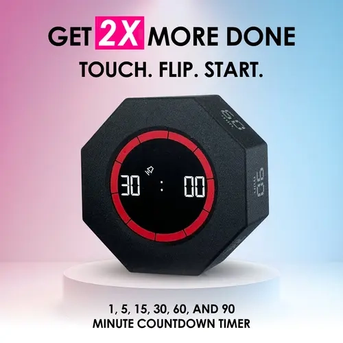 Cube Shape Smart Digital Timer - 0.2lb USB-Powered Kitchen Timer with LED Display, Pause & Resume, Silent & Adjustable Sound Alarm, 3/5/10/15/25/30min & Custom Countdown, Task Support for ADHD, Study/Work Use