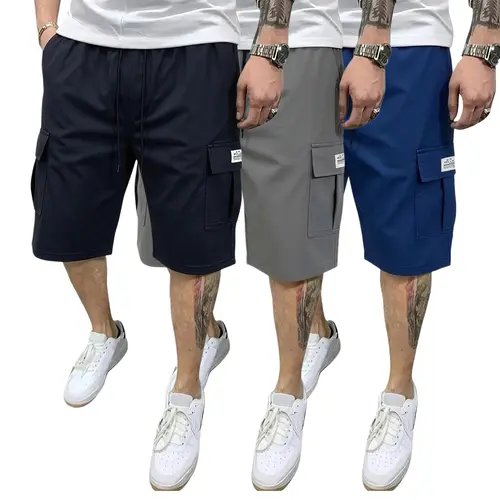 Men’s shorts set (1-piece or 3-piece options; khaki/black/gray) — slanted pockets — single rear side pocket — versatile casual wear — suitable for everyday use; summer shorts ideal for daily outings and vacations; multi-pocket casual shorts,father'sdaygif
