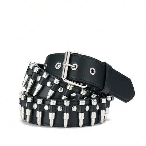 Punk Style Waist Belt with Bullet Decoration, Square Iron Pin Buckle, PU Material, Unisex Fashion Accessory for Casual Wear, Street Style Waistband, Cool Belts