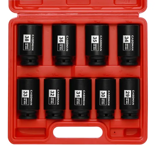 CASOMAN 1/2-Inch Drive Deep Spindle Axle Nut Impact Sockets Set, 6-Point CR-MO Metric Socket Wrench Set (29mm-38mm, 9-Piece), Mechanic Car Tools, Father's Day Gift, 6-Point Socket Metric, DEALS FOR YOU DAY