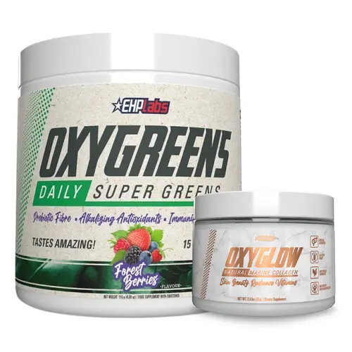EHPlabs Gut & Glow Ritual – OxyGreens Super Greens + OxyGlow Marine Collagen | Daily Digestion, Skin & Hair Support