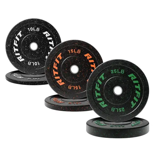 RITFIT Fleck 2-Inch Olympic Bumper Plates - 25 lbs Unisex Eco-Friendly Odorless Heat-Resistant Rubber Barbell Weights, Strength Training Gear, Home Gym Equipment, Bar-Compatible for Full Body Workouts