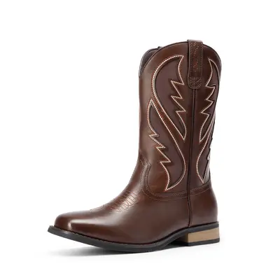 BRUNO MARC Men's Closed Cowboy Boot Footwear - Slip-On Western Shoes with Chic Embroidery, Durable Retro Country Square Toe, Breathable Comfort, Orthotic Support, Rubber Sole, Ideal for Fall, Anniversary Mensfashion