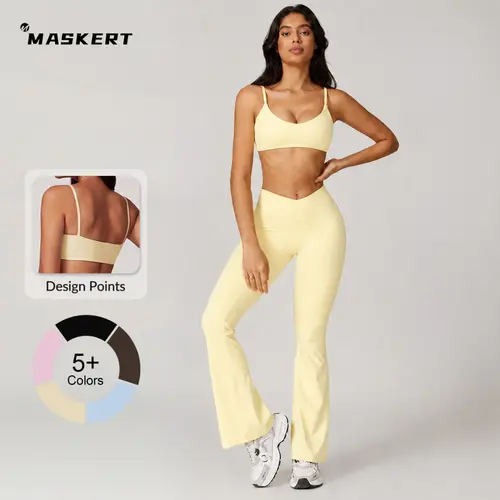 MASKERT Women's 2-Piece Outdoor Activewear Set - Upgraded for Better Coverage Sports Tank Top, High-Waisted Butt-Lifting Tummy-Control Bootcut Leggings for Yoga, Gym (Summer Wins Athleisure Outfit) Athletic Set Activewear Clothing Sports Outfits Gymwear A