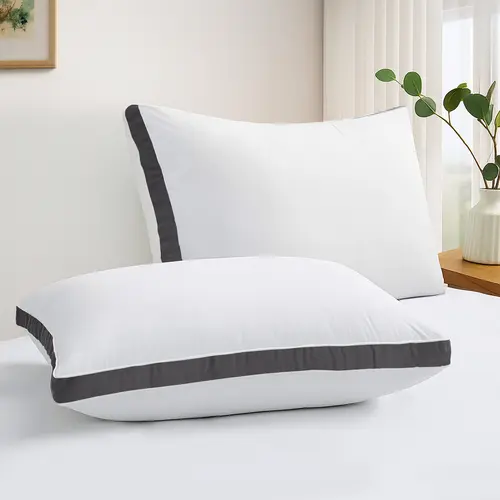 LDC LUX DECOR COLLECTION 2-Pack Premium Gusseted Queen-King Pillows - Cooling Memory Foam, Modal Fabric, Neck Pressure Ease, Ultra-Soft Support, Geometric Stitching, Knit Finish, Cool Sleeping, Hotel Look, for Side/Back Sleepers