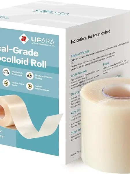 LIFARA Hydrocolloid Wound Care Roll - Cut-to-Size, Extra Large Self-Adhesive, Highly Absorbent, Flexible, Waterproof First Aid Kit Essential (2in x 16ft, 11.8mil/0.3mm Thickness) | Medical Supplies, Healthcare Accessories