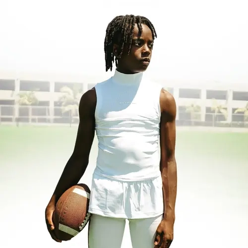 Youth Sleeveless Turtleneck Compression Fit Shirt, Fitted High Stretch Activewear, Tight Sports Vest for Sports & Outdoor Activities