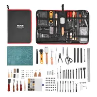 VEVOR 61-Piece Durable and Sturdy Leather Craft Toolset with Metal Parts, Portable Canvas Storage Bag, Engraving, Punching, Sewing, Stamping & Sanding Tools, Ideal for Beginners & Professionals, Great Gift Choice