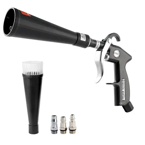 VEVOR Portable Corrosion-Resistant Aluminum Alloy Car Cleaning Blow Gun, 6-9.2 Bar High-Pressure, 2 Nozzle Sets (Brush, 360° Hose Rotation), 1/4 NPT Quick Fit, Air Compressor Compatible, 1 Tool for Car Cleanup, for Interior/Exterior Gaps, Standard