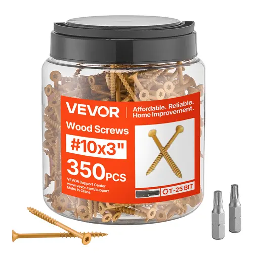 VEVOR Alloy Steel Self Drilling Screws, #10 x 3-in (350 PCS), Rust-Resist Coat, Torx/T25 Star Drive, 1000h Salt Test, Fast 1-Hand Drive, 2 Screw Connectors for Decking, Woodworking, Bed Frames