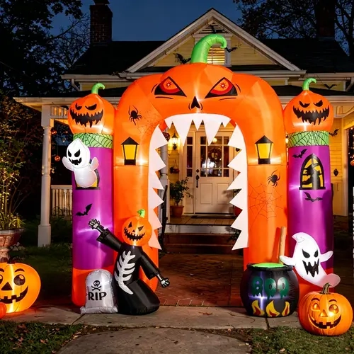 SHareconn Giant Halloween Archway 10FT Tall PVC Spooky Blow Up Pumpkin Decor, LED-Lit Holiday Decoration, Indoor/Outdoor Halloween Front Porch Lawn Garden Decor, Festive
