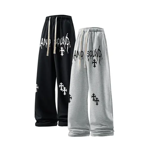 SAND SOUND Unisex Relaxed Fit Loose Printed Sweatpants, 60.1% Cotton-39.9% Polyester Classic Black Joggers with Adjustable Drawstring Waist, Casual Track Pants for Fall-Winter Transition, Sports Apparel for Training & Daily Wear