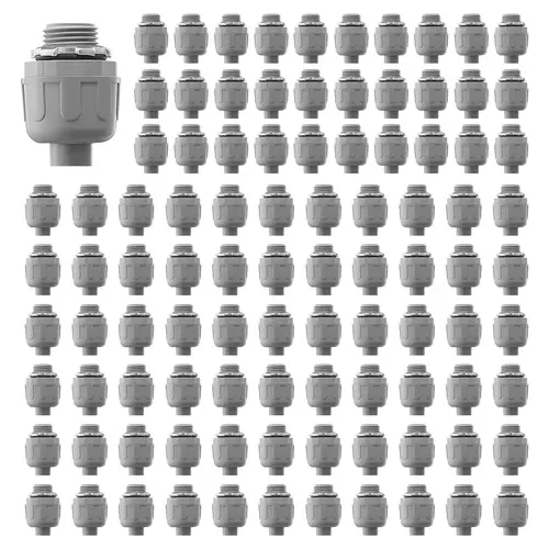 VEVOR 1/2 in Non-Metallic Liquid Tight Electrical Conduit Connector, 100-Piece Set Included, Flame-Retardant PA6 Nylon Fitting with Secure Fit & Slip-On Nut, 94V2 Flame Safe for Home Bathroom Use, Gray