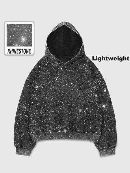 DealsForYouDays Rhinestone Glitter Unisex Spring Oversized Hoodies Sparkly Long Sleeve Shirts Party Hooded Sweatshirts Tops