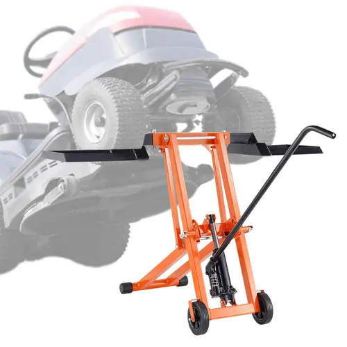 【DealsForYouDays】VEVOR Lawn Mower Lift with Hydraulic Jack, 500 Lbs Weight Capacity, Solid Carbon Steel Lawn Mower Lift, Adjustable Movable Lawn Lifter for Riding Tractors and Zero Turn Lawn Mowers, Orange