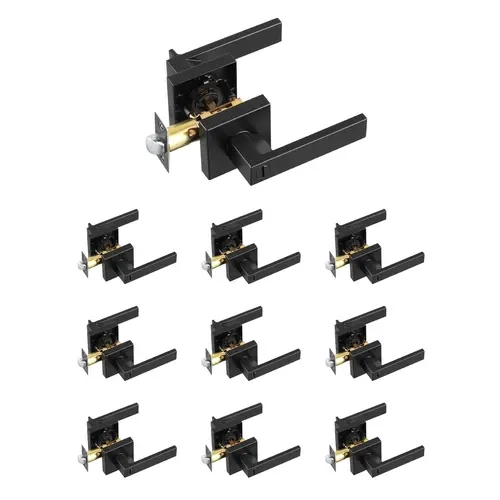 VEVOR 10-Pack Matte Black Privacy Door Levers - Keyless Entry Lock, Corrosion-Resist Zinc Hardware, Easy-Clean, Reversible Fit L/R, 45° Rotation Open, 70mm Universal Square Cutout, 4-Step Basic Tool Setup, Fits 95% Doors (Bedroom, Bathroom)