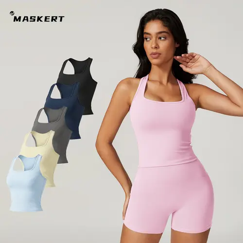 MASKERT Women's Sports Tank Top Built-in Bra Stretchy Buttery Soft Lightweight for Yoga & Training summerwins Activewear Clothes Fitness Apparel