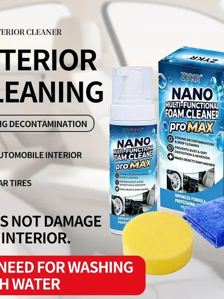 ZYKR Nano Multi-functional Foam Cleaner Pro MAX - A powerful deep-cleaning product suitable for both household and vehicle deep cleaning. It is suitable for removing stains on car interiors and sofas. Capacity: 150 milliliters.