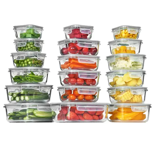 [Video Only] Vtopmart 2 Pack 2.26L / 18 Pack Combo Glass Food Storage Containers with Lids -Stackable Design for Kitchen Utensils Oven Microwave Freezer Dishwasher Kitchenware Lunch Compartment Airtight Meal Prep Silicone Stretch Lids