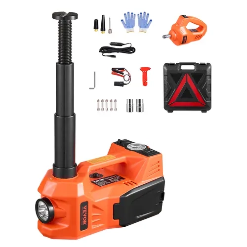 【toolupgrade】VEVOR 12V 5-Ton/11000 lbs Electric Scissor Jack with Built-In Inflator, Impact Wrench, LED Light, Fuses, Hexagonal Sockets - Emergency Illumination, Inflation, Vehicle Visibility for Sedan, SUV, Truck