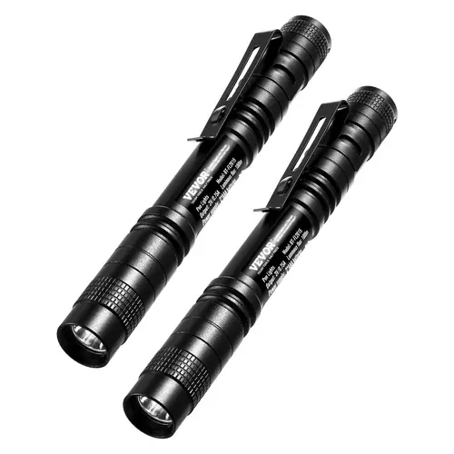 VEVOR 2-Pack Sturdy Aluminium Pen Light Torches, 100 Lumens Portable AAA Pocket Flashlights with Clip Mount, IPX4 Waterproof, Compact Lightweight EDC Work Accessories for Mechanical Inspection (Requires AAA Batteries)