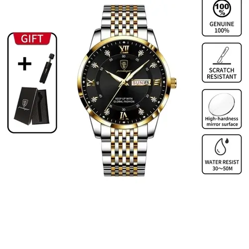 Men's Stainless Steel Analog Quartz Watch, Waterproof Luminous Display, Day & Date Function, Stylish Business Design for Daily Wear, Business Fashion Watches, Fashionable Watches, Quartz Analog Wristwatch