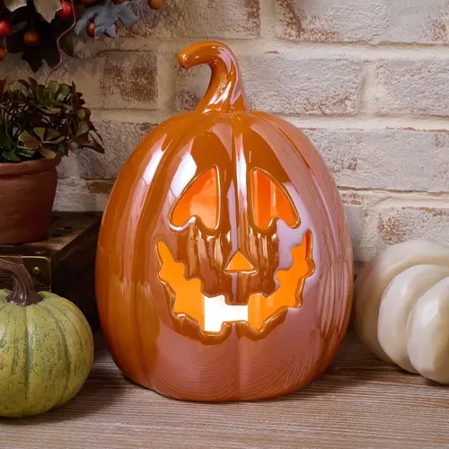 12" Illuminated Ceramic Jack-O- Lantern by Valerie