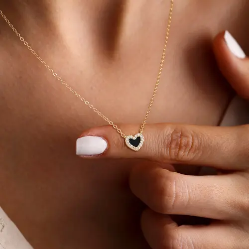 Tewiky 14K Gold Plated Blue Resin Heart Shaped Pendant Necklace With 10mm Golden Zircon Borders for Women Trendy Fashion Gold Party Jewelry for Women Cute Gifts For Mother's Day gifts