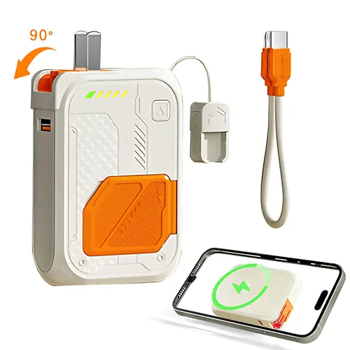 10000mAh Portable Magnetic Power Bank Charger - High-Power Fast Charging, Retractable USB-C Cable, Foldable Wall Plug, Lanyard, Triple Charging for iPhone/Android, Wireless Capable, Durable Compact Travel Essential Mens Gift