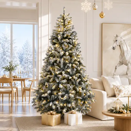 YITAHOME Pre-Lit LED Christmas Tree, 6FT/7.5FT/9FT Artificial Christmas Tree with 11 Lighting Modes, Warm White & Multicolor Lights, Easy Assembly, Sturdy Metal Stand, Holiday Home Decor