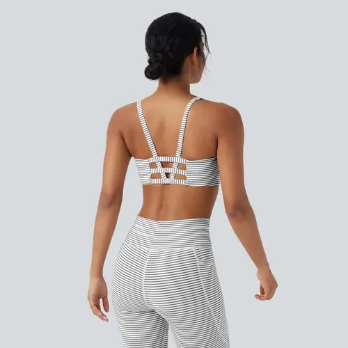 Halara Low Support U Neck Cut Out Stripe Yoga Sports Bra