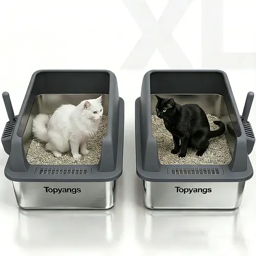 Topyangs 2-Pack Large Stainless Steel Litter Box Enclosure - Leak-proof Steel, Durable Construction, High Sides, Easy Cleaning, Home-protective, Free Scoop for Multi-Cat Homes