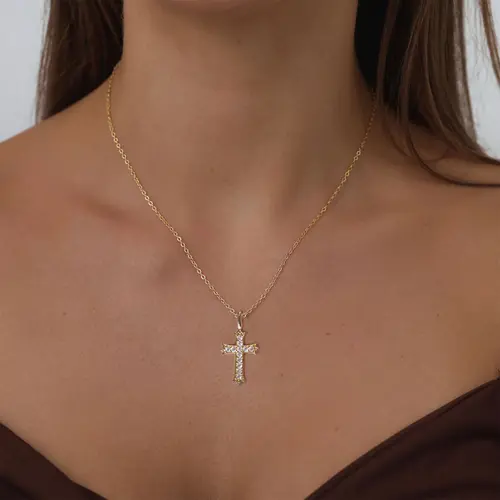 CAROVO Women's 14K Gold/Silver Plated Dainty Small Cross Pendant Choker Necklace - Adjustable Length, Nickel-Free, Christian Style, Adults, All Occasions, Necklaces for Women, Gold Aesthetic