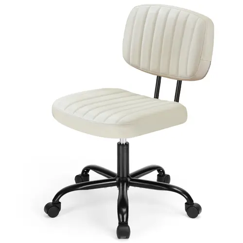 【Deal】Ergonomic PU Leather Single Seat Office Chair for Adults - Compact Armless, Adjustable Seat Height (17.71"-21.45"), Sturdy Rolling Swivel, U-Shape Lumbar, Supportive Sitting, Space-Saving, Easy Assembly, 250lb Capacity for Small Home Spaces