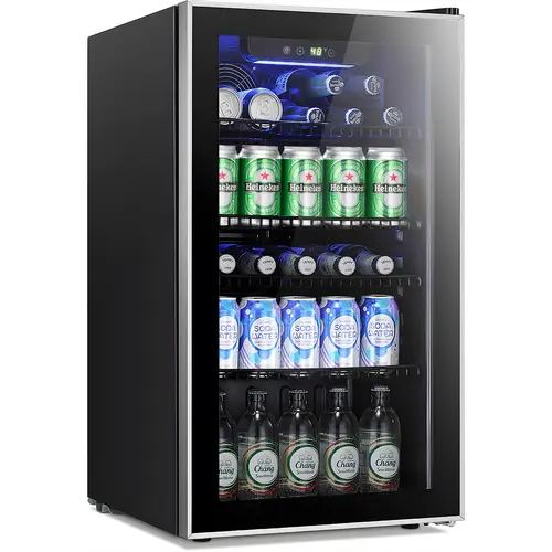 Electactic Upgraded 3.2cu.ft Mini Fridge Wine Cooler with Glass Door, Constant Temp, Lights, 26 Standard Wine Bottle Storage (Horiz. Bottle Rack), 130 Can Capacity, 40°F-61°F Temp Range, 0.64-4.4cu.ft Optional for Modern Home Living Room Mini Fridges