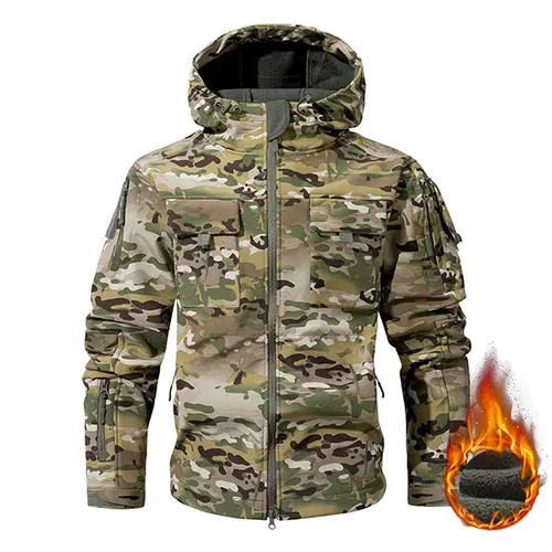 Men's Waterproof Fleece Hooded Jacket - 9-Pocket Carry, Casual Fashionable Jacket, Men's Clothing, Mock Neck, Fitted, Long-Sleeve, Operator-Style Camo Navy, Outdoor Workwear