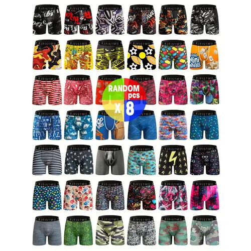 8pcs Men'S Moisture-Wicking Boxer Briefs with Random Print - Lightweight, Stretchy Polyester-Spandex Blend for Gym, Travel & Casual Attire | Quick-Dry, Sizes S-XXL, Boxer Shorts