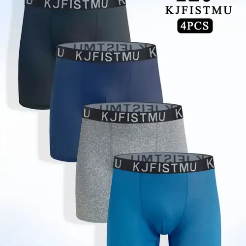 KJFISTMU Men's 4pcs Plain Solid Color Boxer Briefs - Ultra Soft, Stretch, Breathable Fabric - Minimalist Comfort Menswear Activewear Sportswear Athletic Daily Essentials Premium Basic Underwear