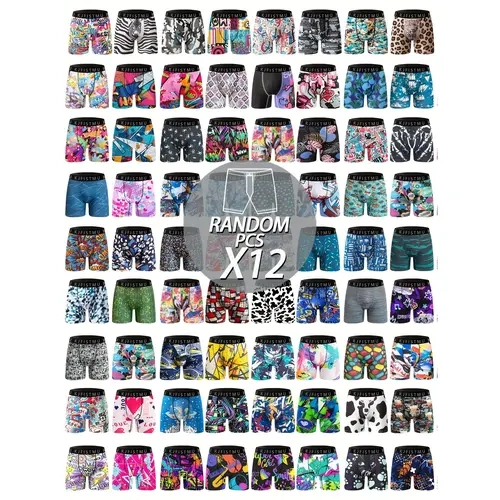 KJFISTMU12 Men's Boxer Briefs Pack of 12 - Stretch Polyester Fabric, Mixed Color, Spring Summer Sports, Easy Wear, Fashion Casual Plain Menswear, Machine Washable, Gifts for Guys