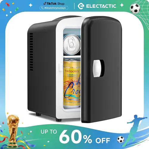Electactic 4L Compact Energy-Saving Travel Fridge - 6-Can (12 oz) Capacity, 25dB Quiet Run, Freon-Free Eco-Friendly, 12V Car/Home Power, 32°F Below Ambient, for Office & Camping Food/Skin Care Storage