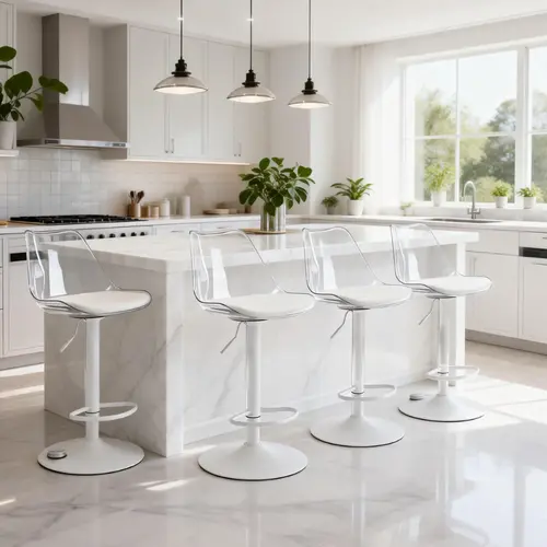 Mojay Modern Clear Acrylic Bar Stools Set of 2-4, Adjustable Swivel Counter Height Bar Chairs with Faux Leather Upholstered Seat and Ergonomic Backrest, Contemporary Bar Stools for Kitchen Island