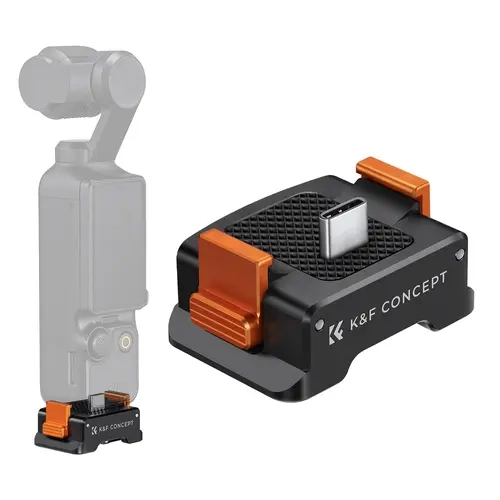 K&F CONCEPT Camera Mount Docking Base for DJI Osmo Pocket 3/XTRA - Fastcharge Type-C Desktop Charging Adapter, Aluminum Alloy Bracket with Arca-Swiss Compatibility, 1/4 Screw Hole, Folding Finger Camera Accessory