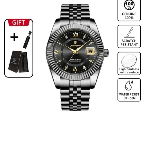 POEDAGAR Men's Quartz Watch Waterproof Date Week Night Light Watch Stainless Steel Men's Watch Men's Clock Sport Reloj Luminous Analog Watch