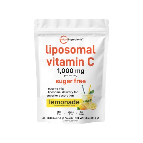 Micro Ingredients Liposomal Vitamin C 1,000mg, 40 Packets with Sugar Free Lemonade Flavor
